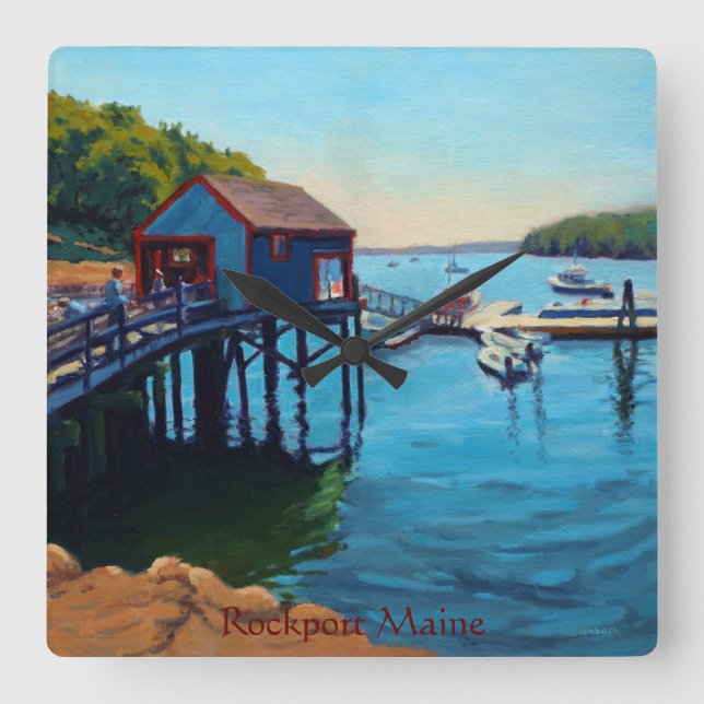 Scenic Rockport Maine Harbor with Boats Square Wall Clock (Front)