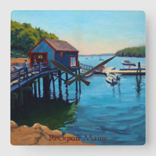 Scenic Rockport Maine Harbour with Boats Square Wall Clock
