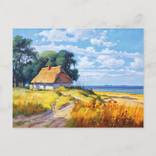 Scenic Sand Trail Leading to a Reed-Thatched Cotta Holiday Postcard