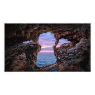 Scenic Seascape Framed By Natural Rock Cave Photo Print