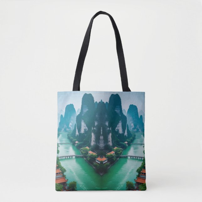 Scenic Stroll – Emerald River & Mountain View Tote Bag (Front)