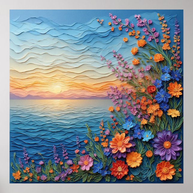 Scenic Sunrise Over a Serene Ocean Poster (Front)