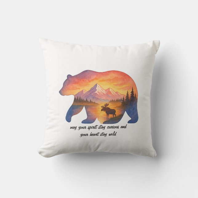 Scenic Sunset Bear Throw Pillow (Front)