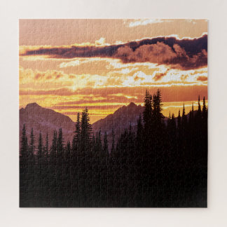 Scenic Sunset Mountains Jungle Pine trees Fall Jigsaw Puzzle