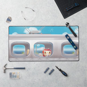 Scenic Train Ride: Bunny Girl & Cat Window Seat Desk Mat