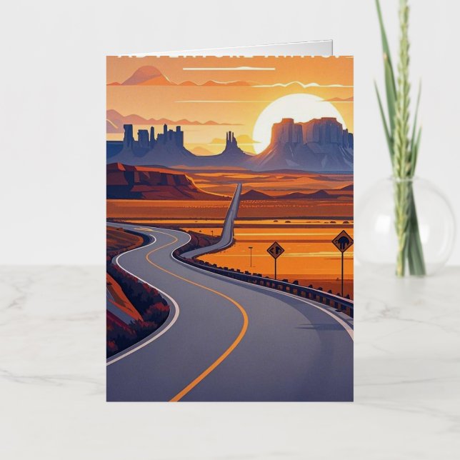 Scenic travel adventures on winding road foil greeting card (Front)