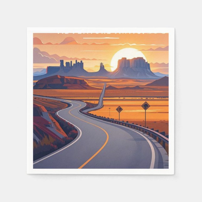 Scenic travel adventures on winding road napkin (Front)