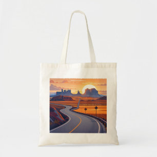 Scenic travel adventures on winding road tote bag