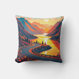 Scenic travel on winding road, sunsets cushion