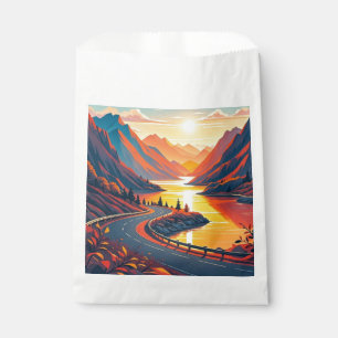 Scenic travel on winding road, sunsets favour bag
