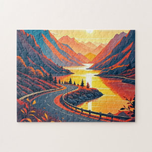 Scenic travel on winding road, sunsets jigsaw puzzle