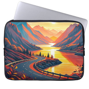 Scenic travel on winding road, sunsets laptop sleeve