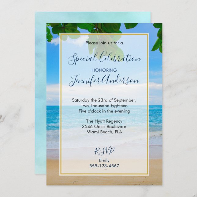 Scenic Tropical Beach Party Invitation (Front/Back)