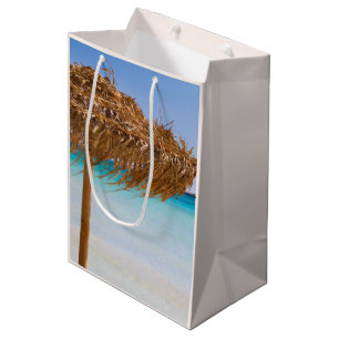Scenic Tropical Beach with Straw Umbrella Medium Gift Bag