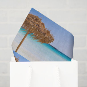 Scenic Tropical Beach with Straw Umbrella Pattern Tissue Paper