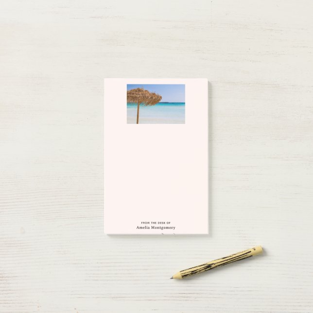 Scenic Tropical Beach with Straw Umbrella Post-it Notes (On Desk)