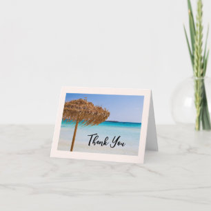 Scenic Tropical Beach with Straw Umbrella Thank You Card