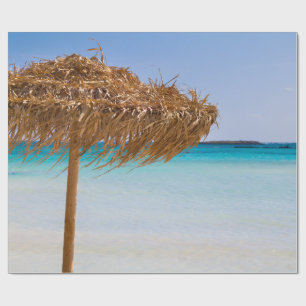 Scenic Tropical Beach with Straw Umbrella Wrapping Paper