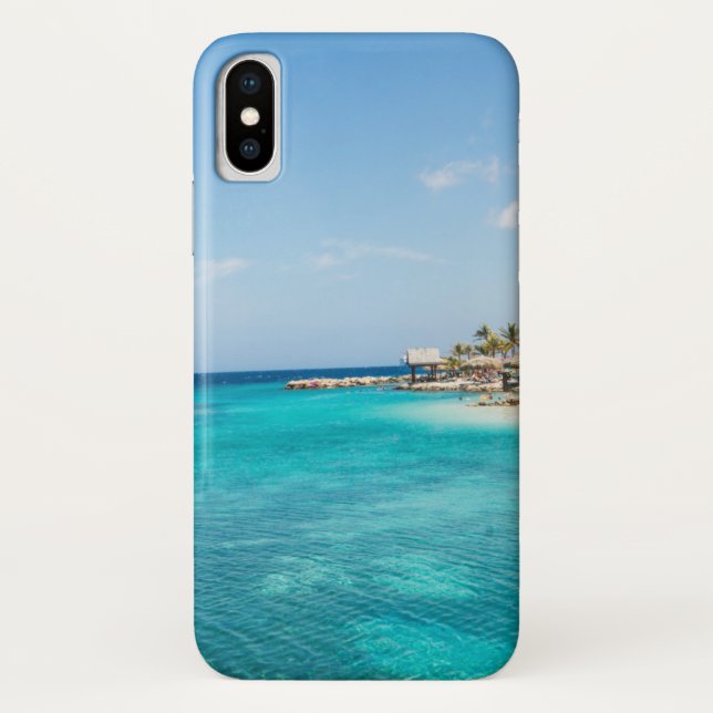 Scenic Tropical Beach with Thatched Huts Photo Case-Mate iPhone Case (Back)