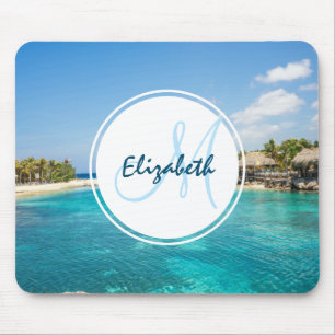 Scenic Tropical Beach with Thatched Huts Photo Mouse Pad