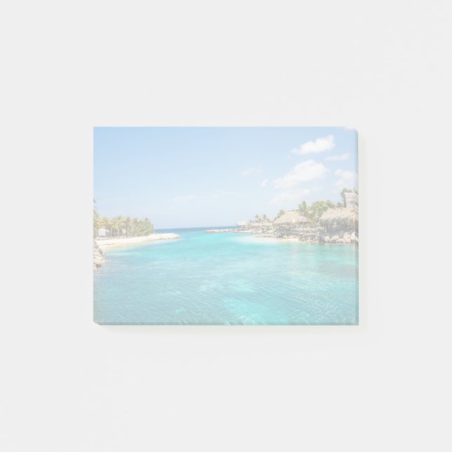 Scenic Tropical Beach with Thatched Huts Photo Post-it Notes (Front)