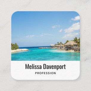 Scenic Tropical Beach with Thatched Huts Photo Square Business Card