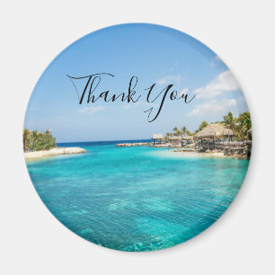 Scenic Tropical Beach with Thatched Huts Thank You Magnet
