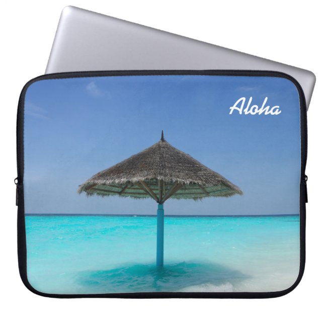Scenic Tropical Beach with Thatched Umbrella Laptop Sleeve (Front)