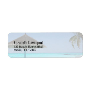 Scenic Tropical Beach with Thatched Umbrella Return Address Label
