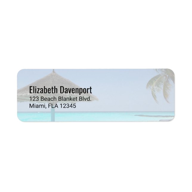 Scenic Tropical Beach with Thatched Umbrella Return Address Label (Front)