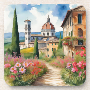 Scenic Tuscan Landscape Watercolor Painting Coaster
