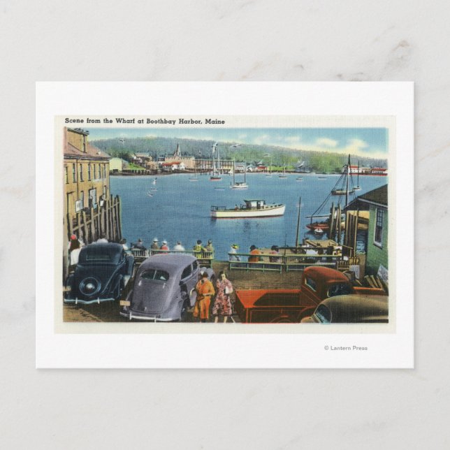 Scenic View from the Wharf, Boats and Cars Postcard (Front)