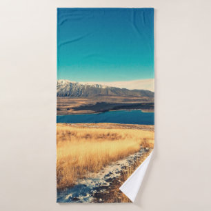 Scenic view in Mt. John summit view point, Lake T Bath Towel