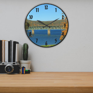 Scenic View  of Casey Bridge Colorful Autumn Scene Large Clock