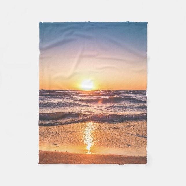Scenic View of Ocean During Sunset Fleece Blanket (Front)