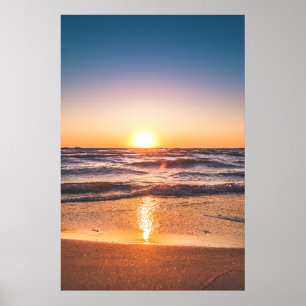 Scenic View of Ocean During Sunset Poster