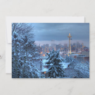 Scenic View of Snowy Seattle Holiday Card