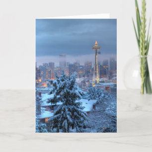 Scenic View of Snowy Seattle Holiday Card