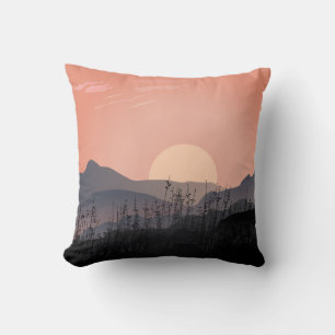 Scenic view of sunset in a desolate landscape cushion