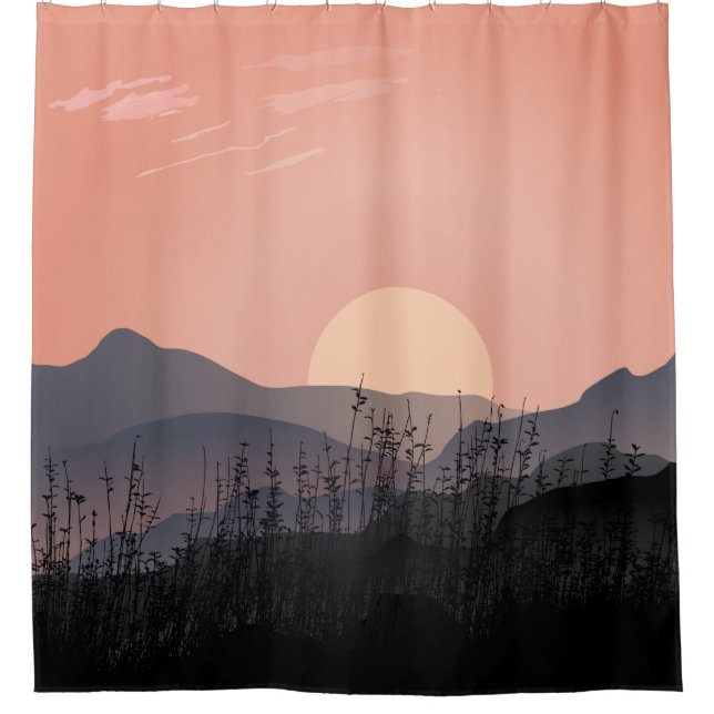 Scenic view of sunset in a desolate landscape shower curtain (Front)