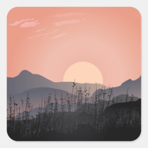 Scenic view of sunset in a desolate landscape square sticker
