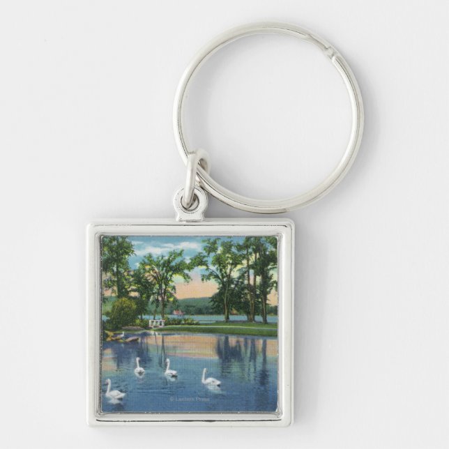 Scenic View of Swans on the Lake Key Ring (Front)