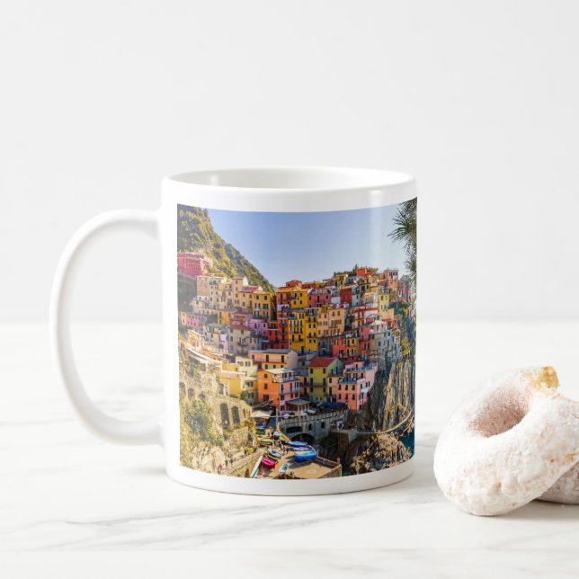 Scenic Village, Cinque Terre, Liguria, Italy Coffee Mug (With Donut)