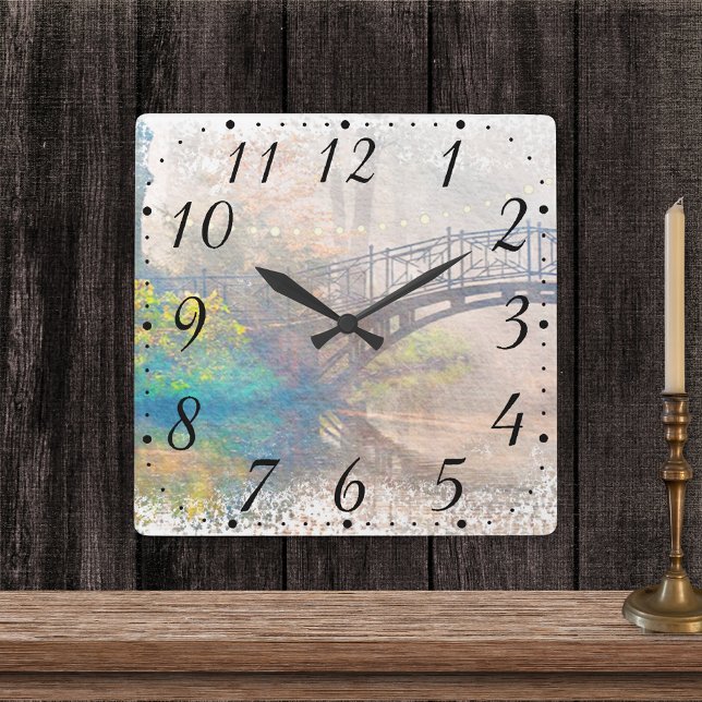 Scenic Watercolor Japanese Bridge Square Wall Clock (Creator Uploaded)