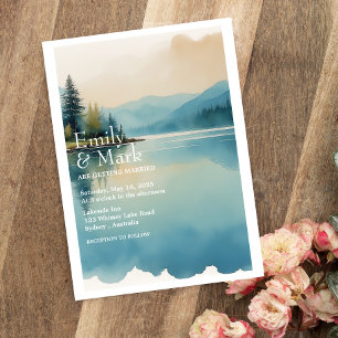 Scenic Watercolor Pine tree Lake wedding invite