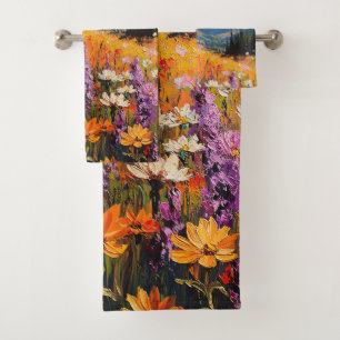 Scenic Wildflowers and Mountains Fine Art Bath Towel Set