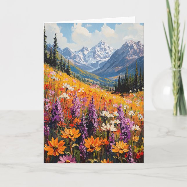 Scenic Wildflowers and Mountains Fine Art Card (Front)