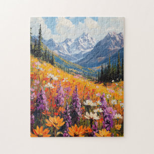 Scenic Wildflowers and Mountains Fine Art Jigsaw Puzzle