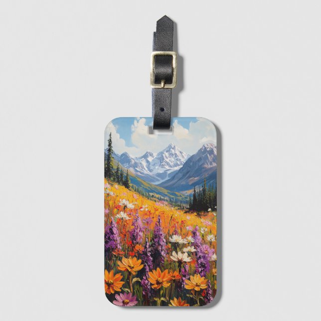 Scenic Wildflowers and Mountains Fine Art Luggage Tag (Front Vertical)