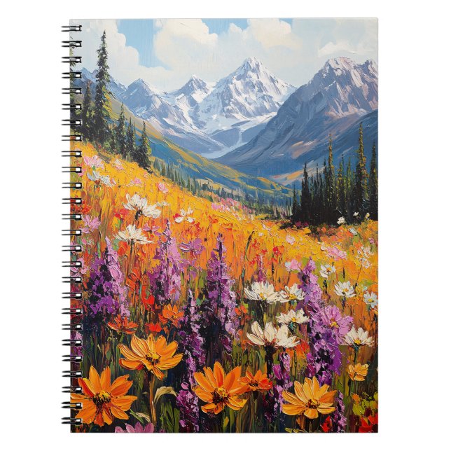 Scenic Wildflowers and Mountains Fine Art Notebook (Front)